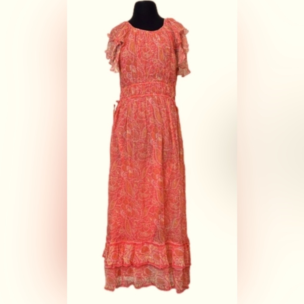 🔥NWT Cleobella Hannah Maxi Dress Blossom Block Print Coral Floral Size S